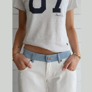 Women's Low Rise Wide Leg Jeans with Contrast Waistband