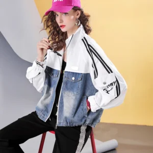 Women's Oversized Contrast Stitch Windbreaker Jacket