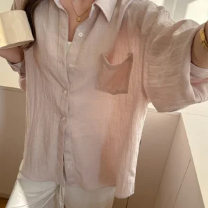 Plus Size Women's Lightweight Linen Long Sleeve Shirt
